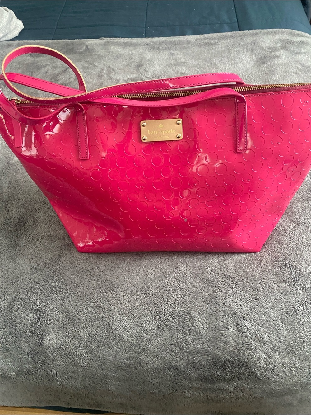 kate spade Hot Pink Patent Tote with Gold Plate